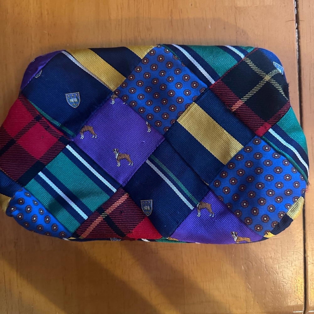 J. Crew Blue and Red Clutch with Patchwork Design